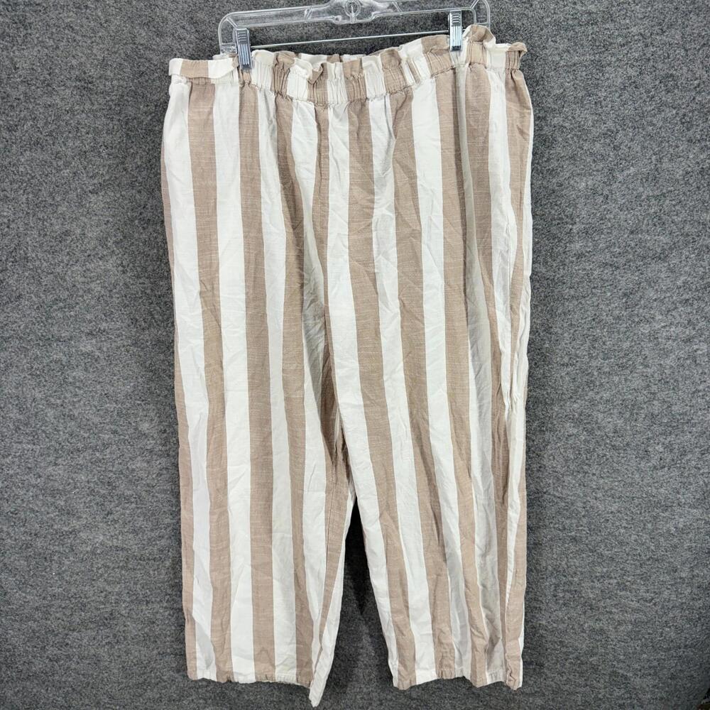 Mlle Gabrielle Pants Women 2X Plus Beige Striped High Rise Chino Flat Front